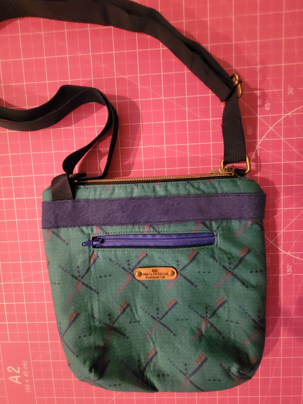 PDX Carpet Print Crossbody Bag with Navy Trim